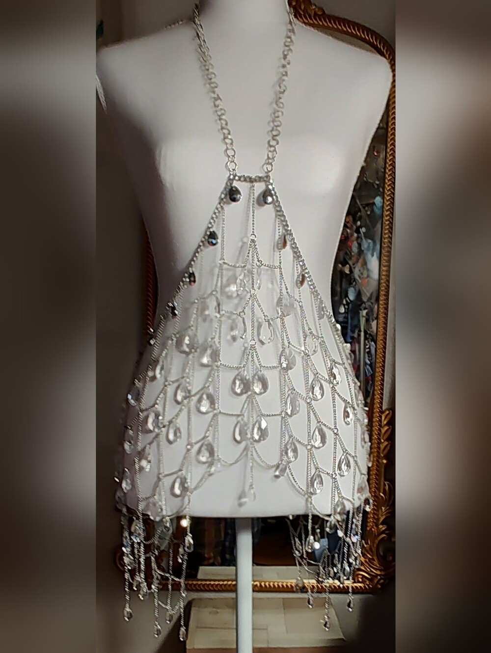 Silver Chain With Crystal Teardrops Body Jewelry ♥️ Waist Chain Net